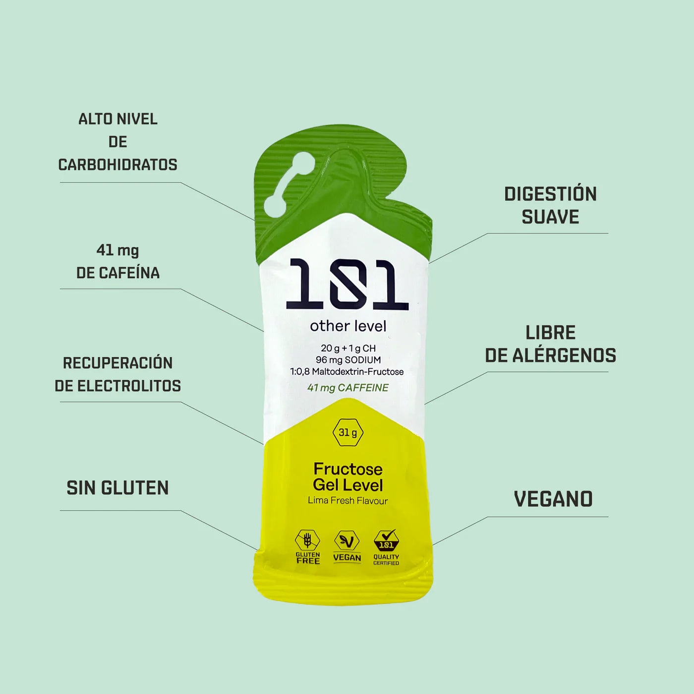 FRUCTOSE GEL LEVEL con Cafeína - sabor Lima 31 g