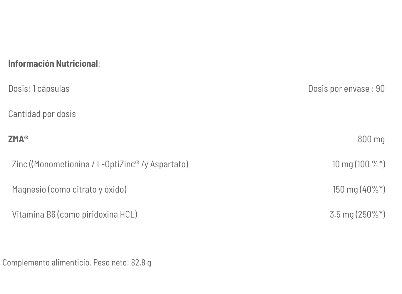 ZMA Zinc, Magnesio y Vitamina B6